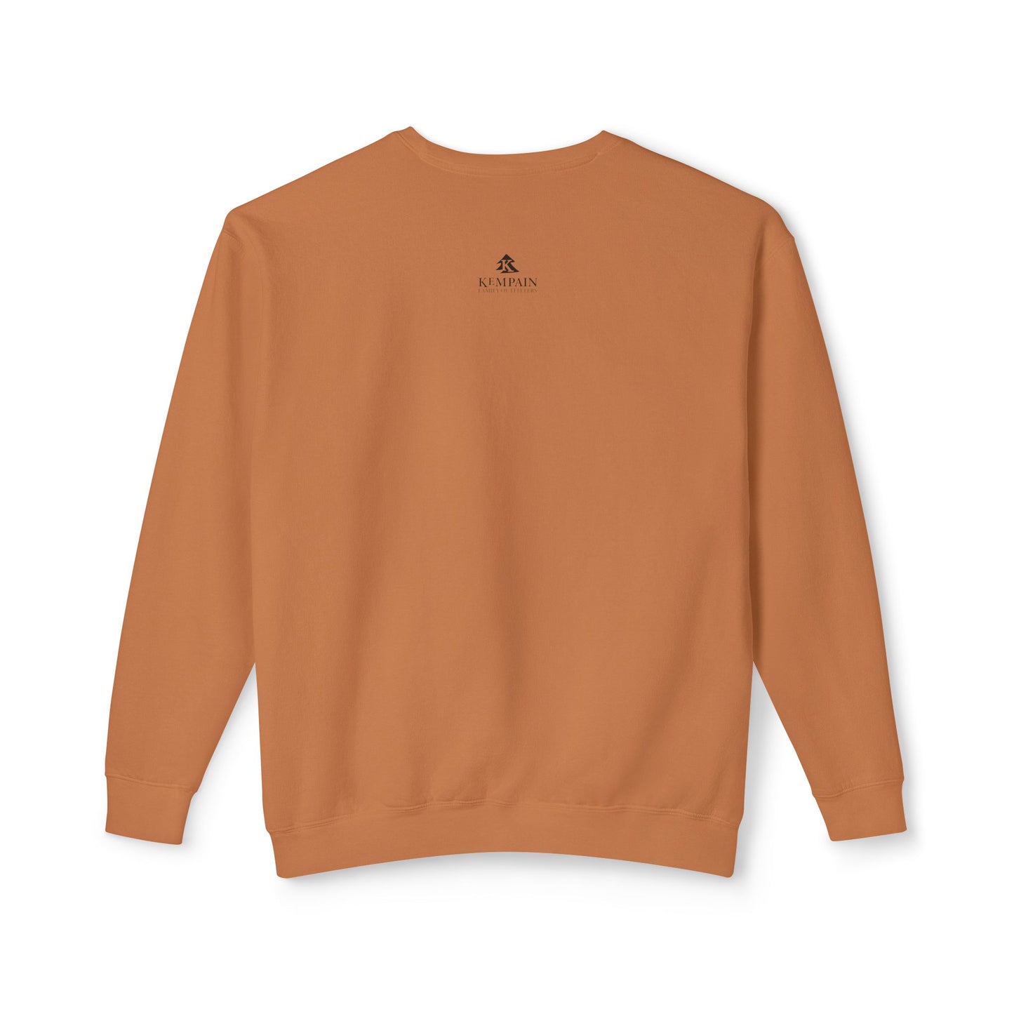Back view of Yam 100% cotton Artist Series sweatshirt featuring the Kempain artist-led branding logo on the outer back neck on white background.