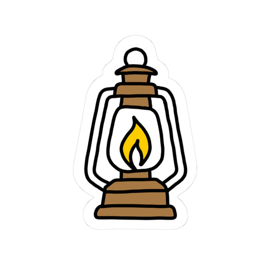 Illustration of a kerosene lamp with a flame on a white background