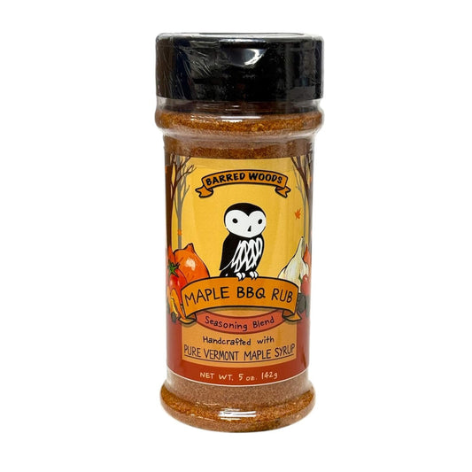 Barred Woods Maple Vermont BBQ Rub seasoning blend on a white background