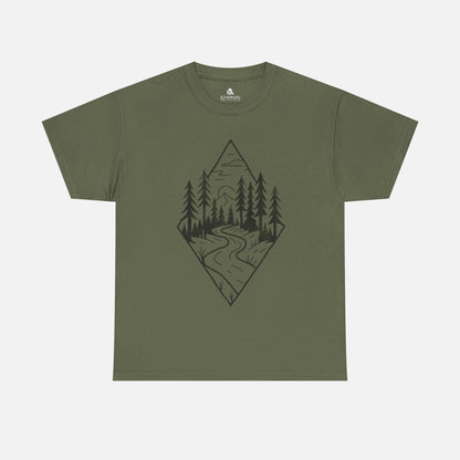 Military Green Winding Path Tee Inspired by winding paths, towering trees, and the quiet serenity of the forest, the Trailblazer Tee features our Timberline Trails hand-drawn nature path illustration. 