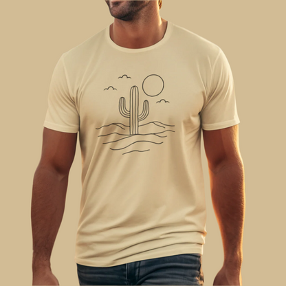 Men's Minimalist Desert Cactus Line Art T-Shirt