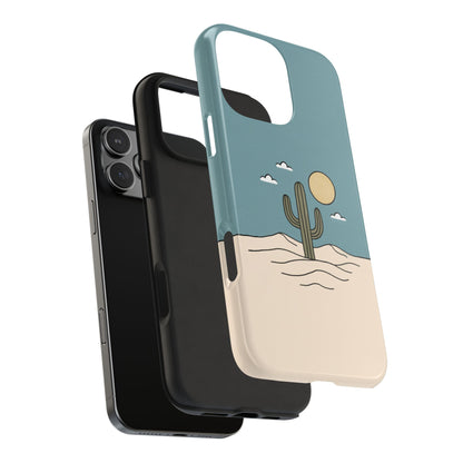 Minimalist Cactus Phone Case in exploded view, displaying dual-layer protection with rugged shell and soft inner lining.