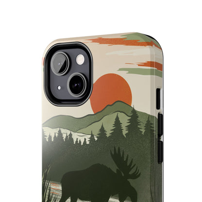 Close-up front top view of Moose in Marshland Phone Case highlighting intricate moose and marshland details with sturdy build.