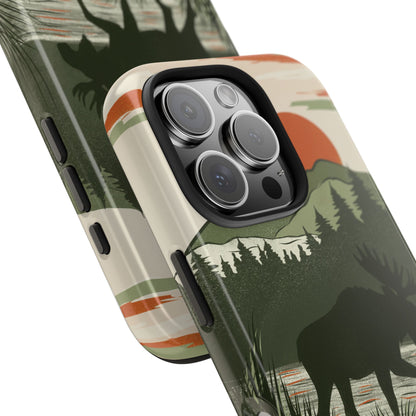 Close-up angled view of Moose in Marshland Phone Case highlighting intricate moose and marshland details with sturdy build.