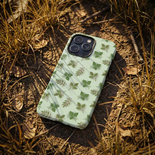 Phone case with  poisonous leaf pattern on a natural background