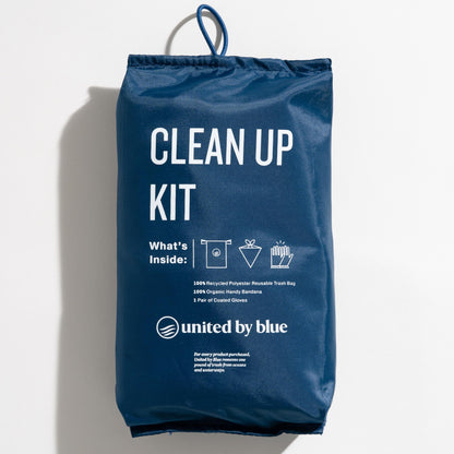 The reusable do it yourself trash cleanup Kit bag - recycled and organic by United By Blue displayed on a white background.