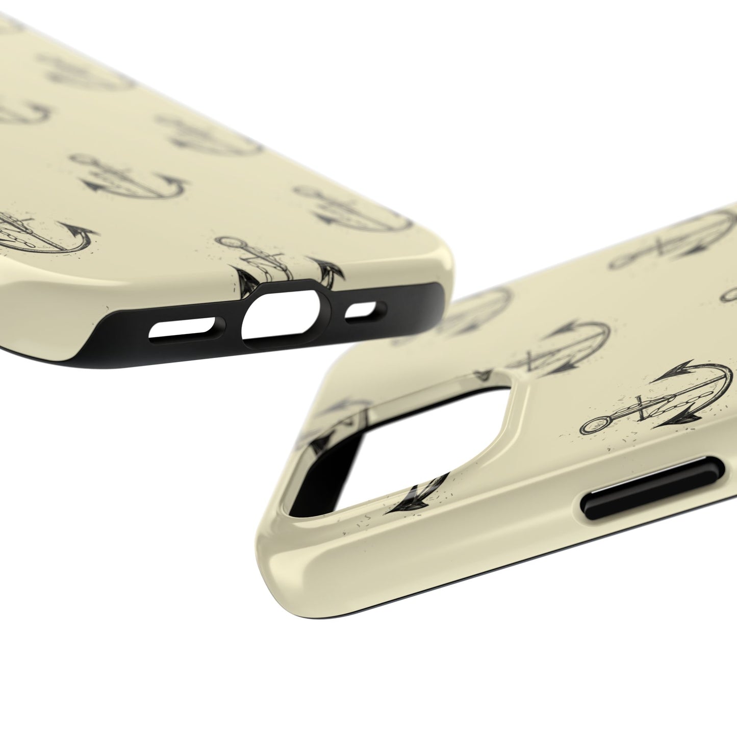 Front view of a phone case featuring a nautical-themed ship anchor pattern with repeating anchors, perfect for adding a maritime style to your device.