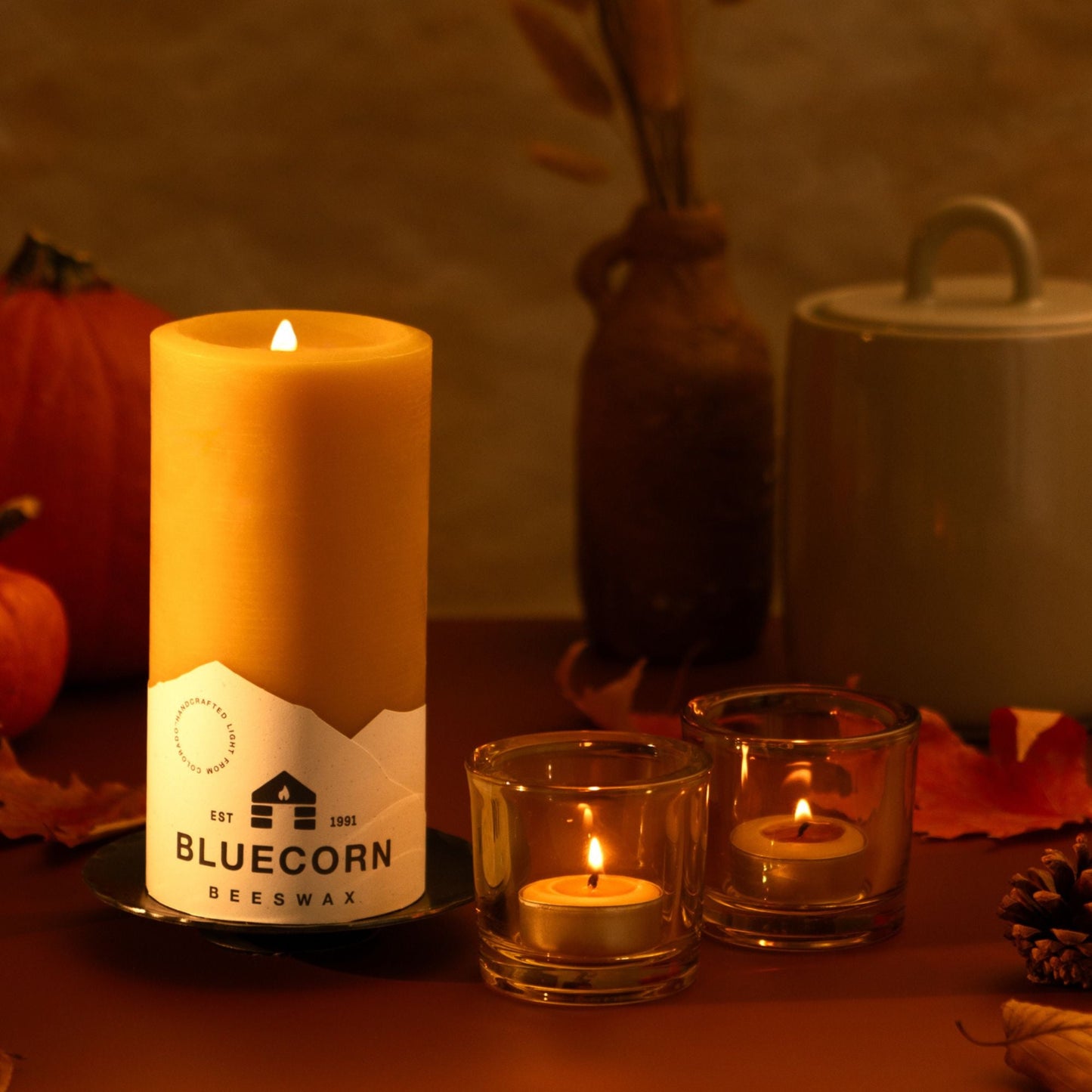 The Golden Pillars | 100% Pure Beeswax Pillars by Bluecorn Candles sold by Kempain Family Outfitters.