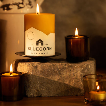 The Golden Pillars | 100% Pure Beeswax Pillars by Bluecorn Candles sold by Kempain Family Outfitters.