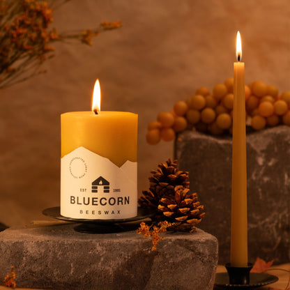 The Golden Pillars | 100% Pure Beeswax Pillars by Bluecorn Candles sold by Kempain Family Outfitters.