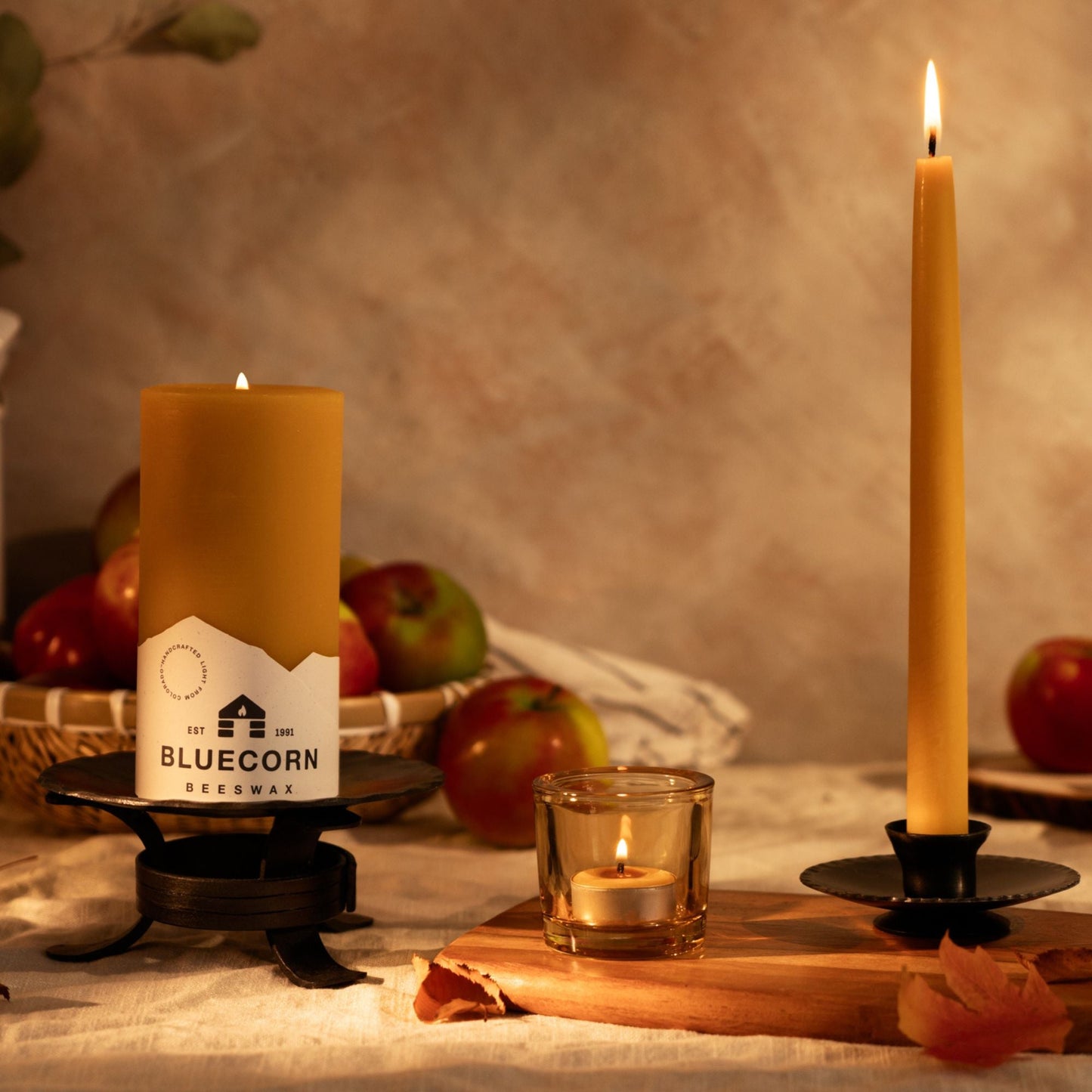 The Golden Pillars | 100% Pure Beeswax Pillars by Bluecorn Candles sold by Kempain Family Outfitters.