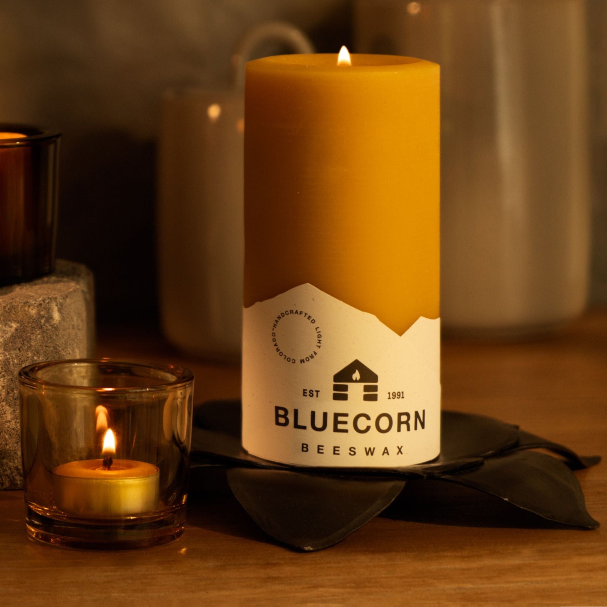 The Golden Pillars | 100% Pure Beeswax Pillars by Bluecorn Candles sold by Kempain Family Outfitters.