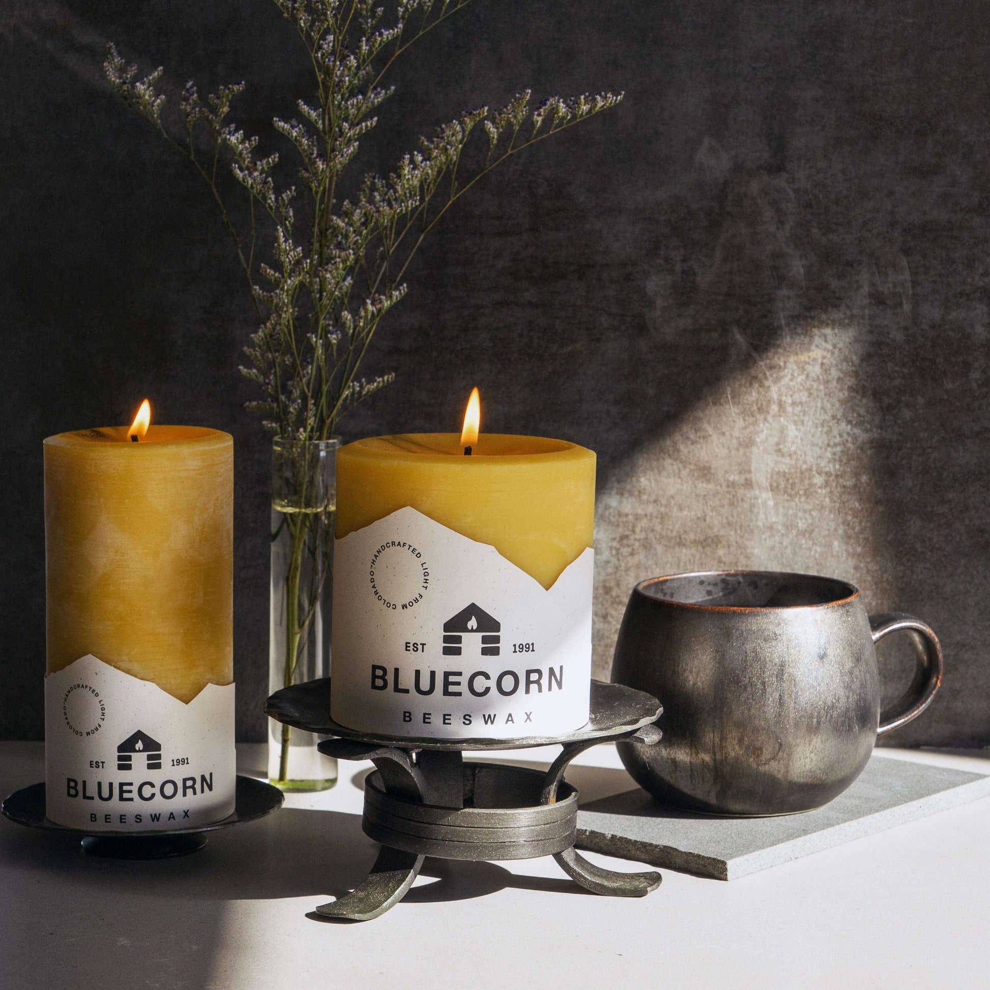 The Golden Pillars | 100% Pure Beeswax Pillars by Bluecorn Candles sold by Kempain Family Outfitters.