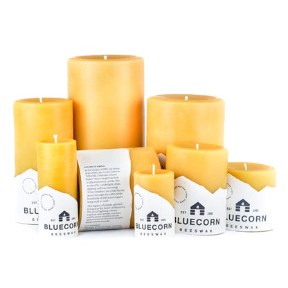 The Golden Pillars | 100% Pure Beeswax Pillars by Bluecorn Candles sold by Kempain Family Outfitters.