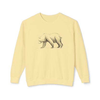The Grizzly Study artist-led sweatshirt in a soft yellow tone, rendered on our 100% natural cotton field-blank.