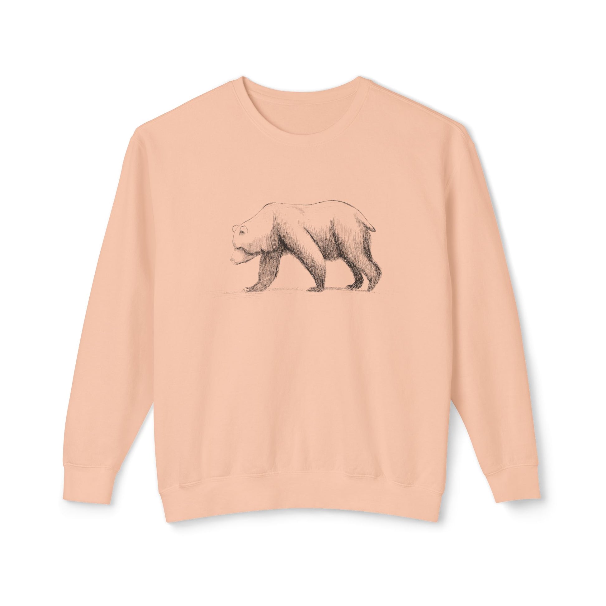 The Grizzly Study artist-led lightweight sweatshirt in a garment-dyed peachy tone, featuring an anatomical bear illustration on 100% natural cotton.