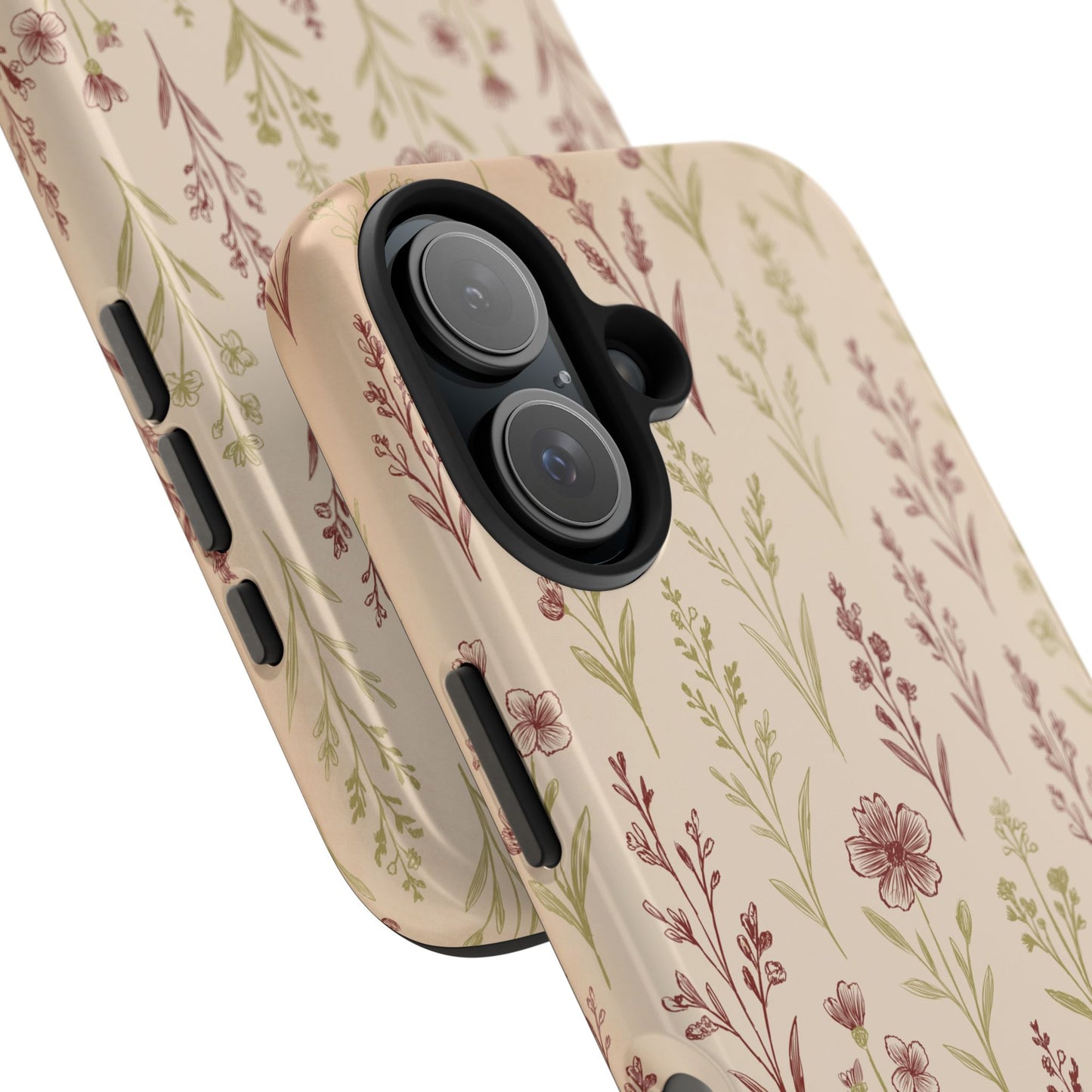 A a close up view of a classic Wildflower Pattern phone case showcasing illustrated wildflowers by Jordan Kempain displayed on a white background.
