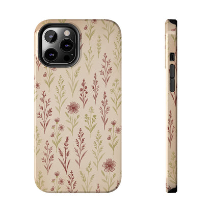 A classic Wildflower Pattern iPhone 12 Pro Max case showcasing illustrated wildflowers by Jordan Kempain displayed on a white background.