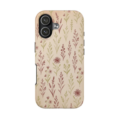 A classic Wildflower Pattern iPhone 17 case showcasing illustrated wildflowers by Jordan Kempain displayed on a white background.