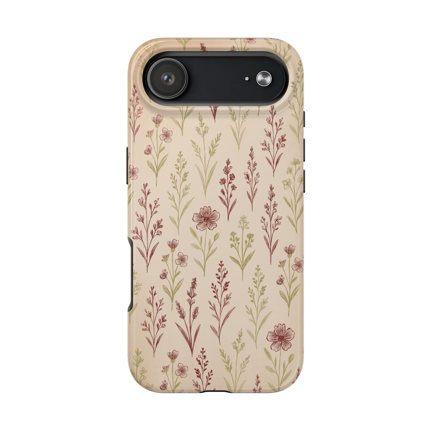 A classic Wildflower Pattern iPhone 17 Air case showcasing illustrated wildflowers by Jordan Kempain displayed on a white background.