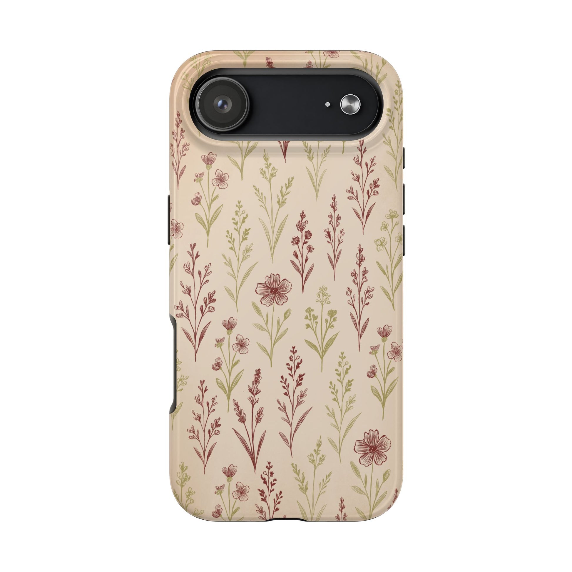 A classic Wildflower Pattern iPhone 17 Air case showcasing illustrated wildflowers by Jordan Kempain displayed on a white background.