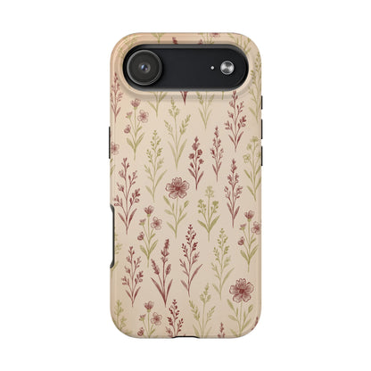 A classic Wildflower Pattern iPhone 17 Air case showcasing illustrated wildflowers by Jordan Kempain displayed on a white background.