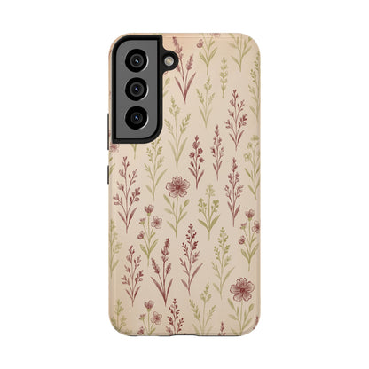 A classic Wildflower Pattern Samsung Galaxy S22 case showcasing illustrated wildflowers by Jordan Kempain displayed on a white background.