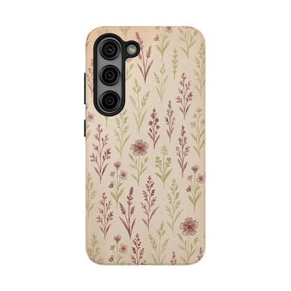 A classic Wildflower Pattern Samsung Galaxy S23 case showcasing illustrated wildflowers by Jordan Kempain displayed on a white background.