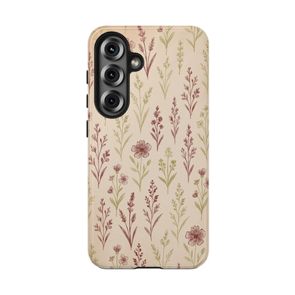 A classic Wildflower Pattern Samsung Galaxy S25 case showcasing illustrated wildflowers by Jordan Kempain displayed on a white background.