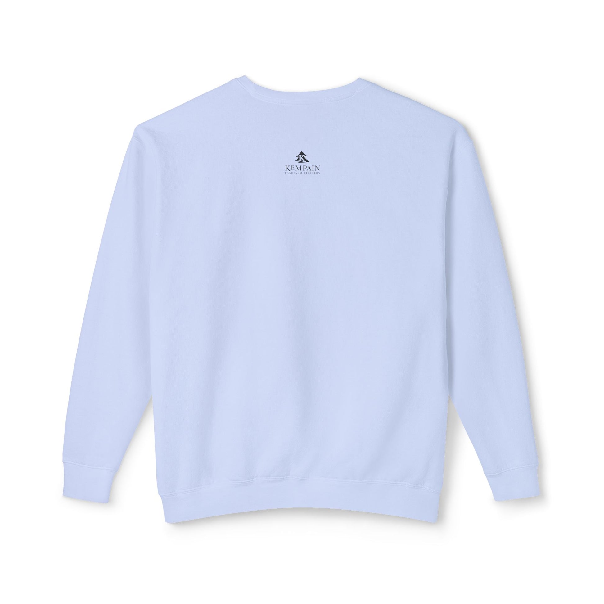Back view of the Hydrangea Prairie sweatshirt illustrating the classic silhouette and recoverable 1x1 ribbed hem.