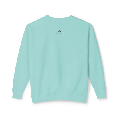 Back view of the Chalky Mint Prairie sweatshirt illustrating the clean outer neck studio logo and side-seam-free tubular knit design.