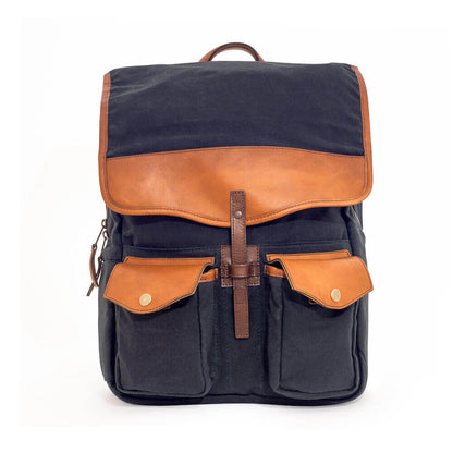 The Waxed Canvas Backpack in Hickory-Navy by Mission Mercantile Leather Goods.