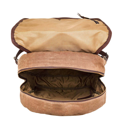 Top open view of The Waxed Canvas Backpack in Smoke-Brown by Mission Mercantile Leather Goods.