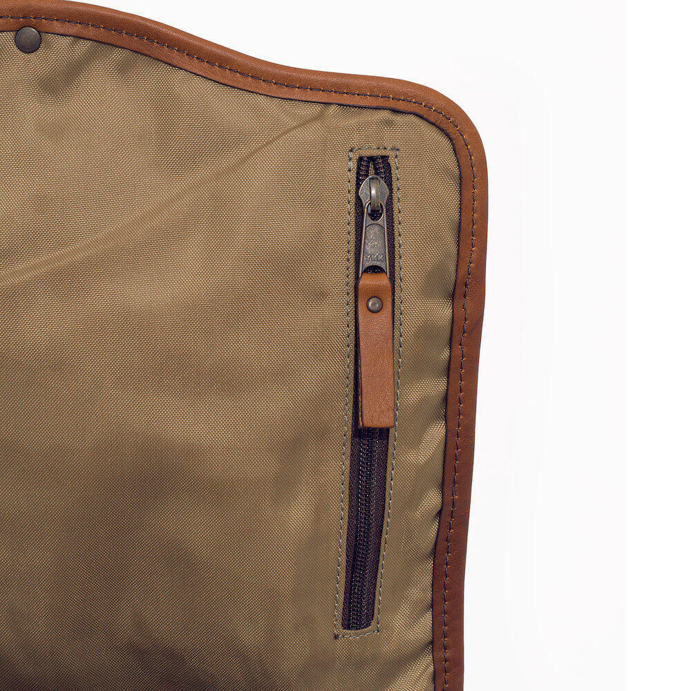 Inside zipper on The Waxed Canvas Backpack by Mission Mercantile Leather Goods.