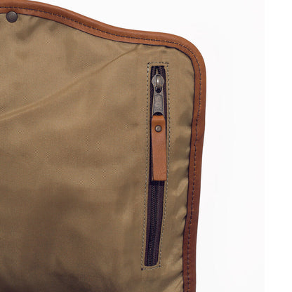 Inside zipper on The Waxed Canvas Backpack by Mission Mercantile Leather Goods.