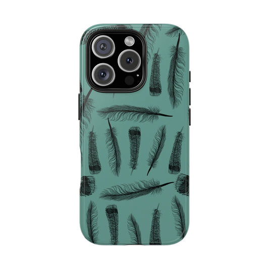 Turkey Feathers Phone Case front view on a white background, featuring a stylish feather pattern with durable protection for iPhone and Samsung models.