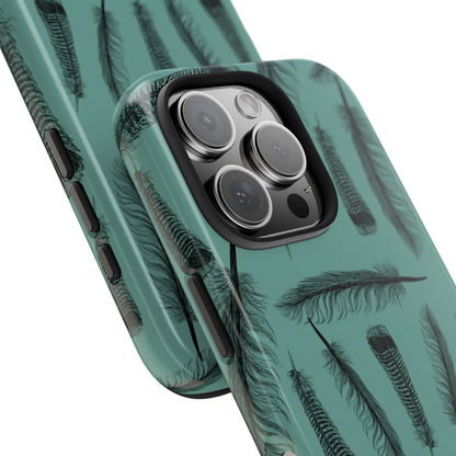 Turkey Feathers Phone up-close front view on a white background, featuring a stylish feather pattern with durable protection for iPhone and Samsung models.