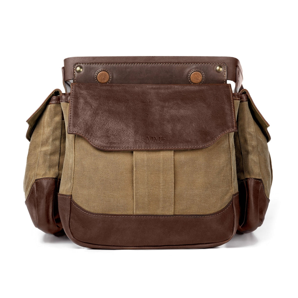 The Smoke Brown White Wing Waxed Canvas Hunting Heritage Bird Bag Trio by Mission Mercantile Leather Goods on white background.