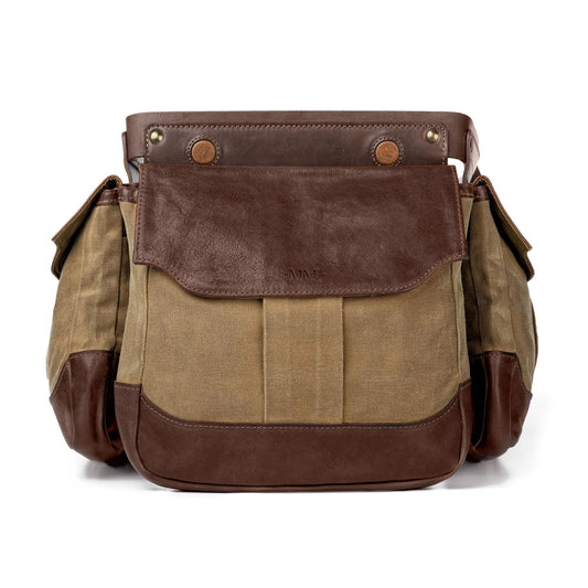 The Smoke Brown White Wing Waxed Canvas Hunting Heritage Bird Bag Trio by Mission Mercantile Leather Goods on white background.