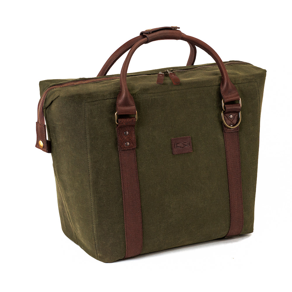 White Wing Waxed Canvas Large Cooler - 35L in Smoke-Forest by Mission Mercantile Leather Goods.
