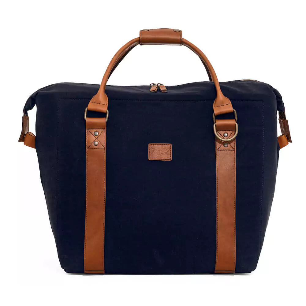 White Wing Waxed Canvas Large Cooler - 35L in Hickory-Navy by Mission Mercantile Leather Goods.