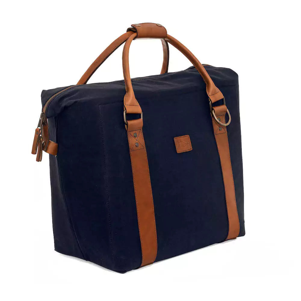 White Wing Waxed Canvas Large Cooler - 35L in Hickory-Navy by Mission Mercantile Leather Goods.