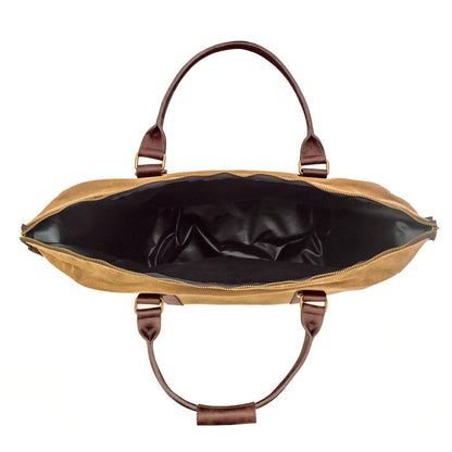 Top view of the White Wing Waxed Canvas Large Cooler - 35L in Smoke-Brown by Mission Mercantile Leather Goods.
