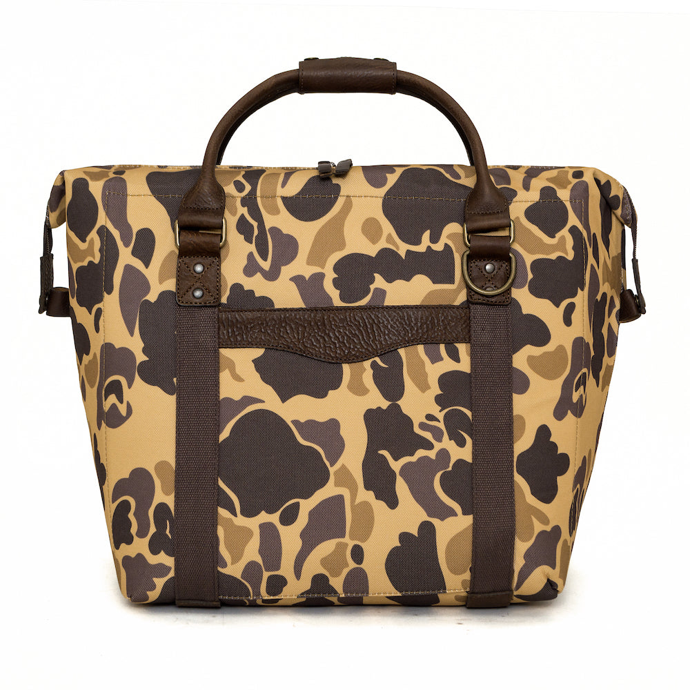 White Wing Waxed Canvas Large Cooler - 35L in Smoke-Vintage-Camo by Mission Mercantile Leather Goods.