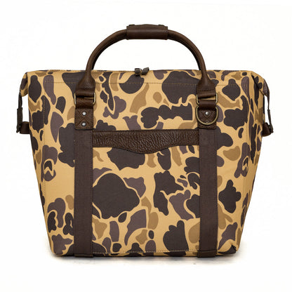 White Wing Waxed Canvas Large Cooler - 35L in Smoke-Vintage-Camo by Mission Mercantile Leather Goods.